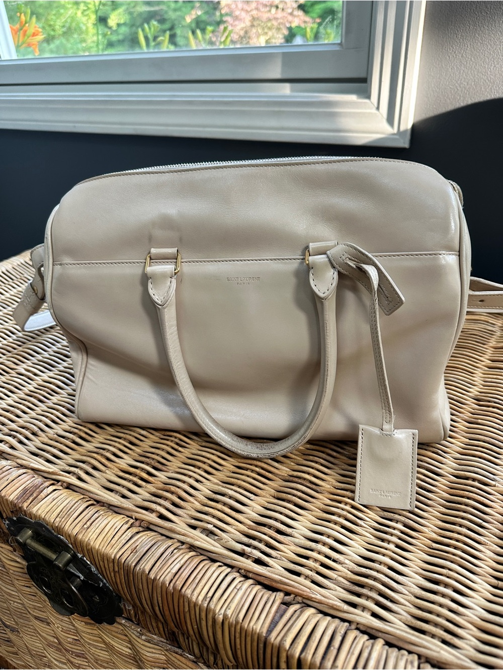 Saint Laurent YSL Beige Leather Duffel Bag Handbag